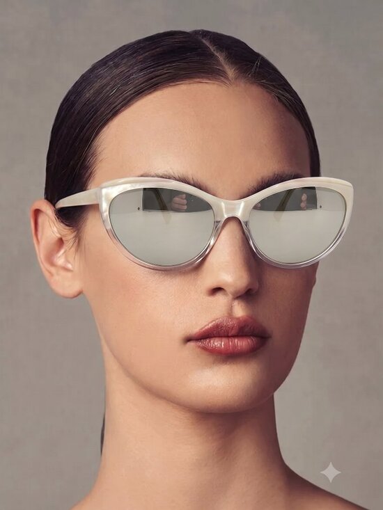 Shauns Alisa Snow to Crystal Frame Silver Mirror Lens Cat Eye Sunglasses w/ Case main image 15